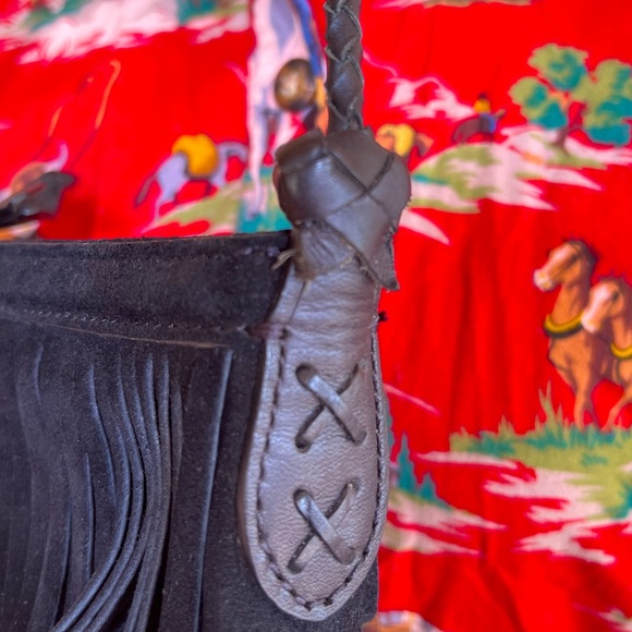 RALPH LAUREN Black Suede Fringed Bag w/Horse Charm - Picture 8 of 12